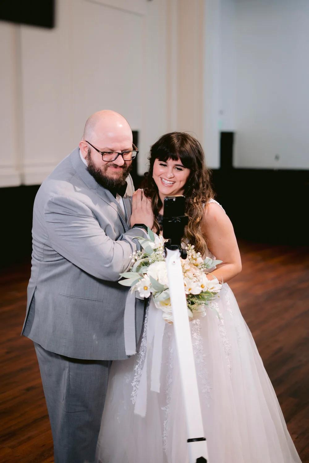 Wedding couple using a 360 photo booth rental in Bend, Oregon